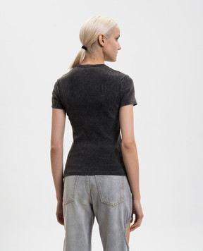 Off-White Grey ribbed T-shirt with vintage effect OWAA065F25JER001
