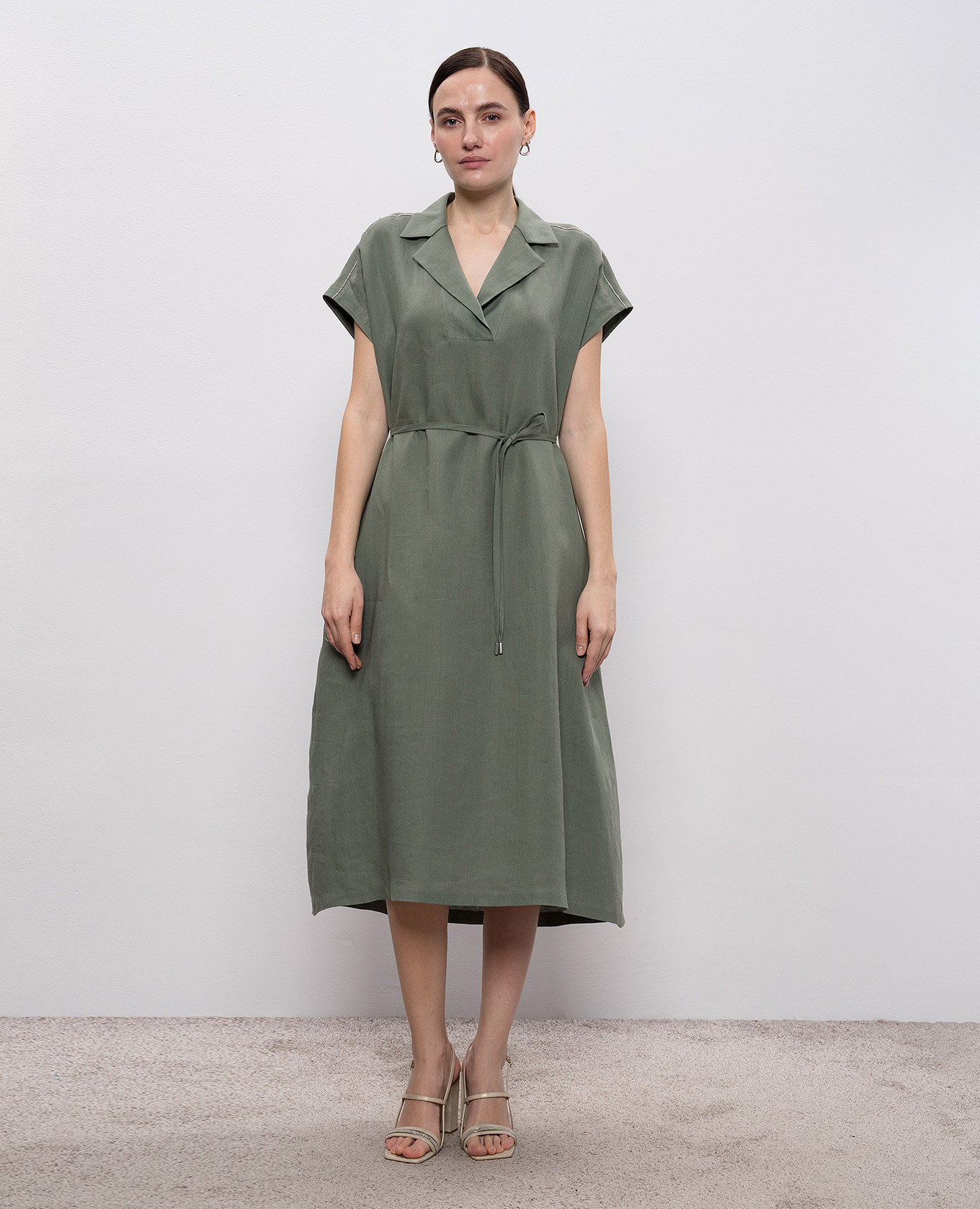 Green linen midi dress Peserico 3