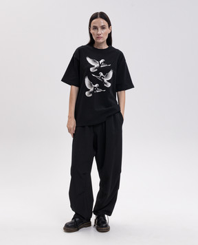 Y`S Yamamoto Black T-shirt with contrast print YWT45038
