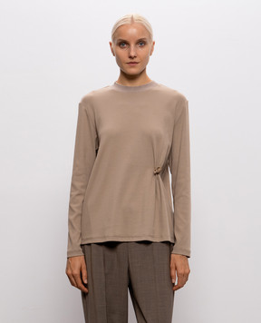 Fabiana Filippi Beige ribbed cardigan with brooch JED226F555M455