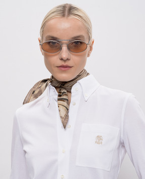 Brunello Cucinelli Khaki silk scarf with floral print MFOU0025