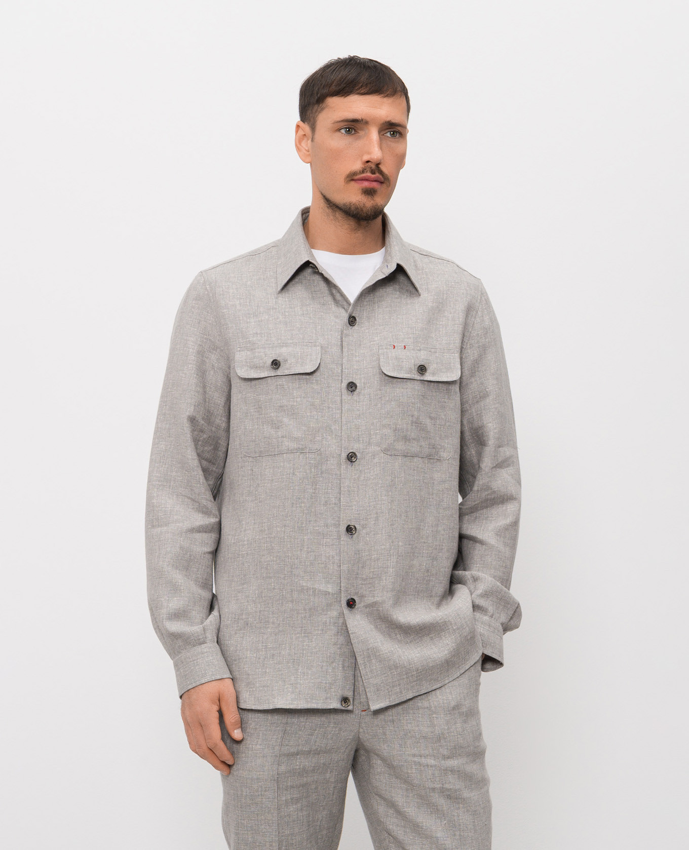 Gray linen and wool shirt ISAIA 3