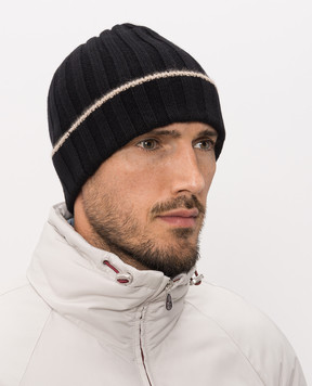 Brunello Cucinelli Black cashmere hat with fringe M2240900