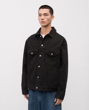 Palm Angels Black denim jacket with logo PMYE053F24DEN005