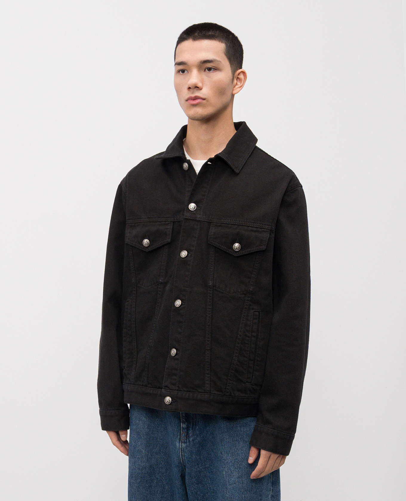 Black denim jacket with logo Palm Angels 3
