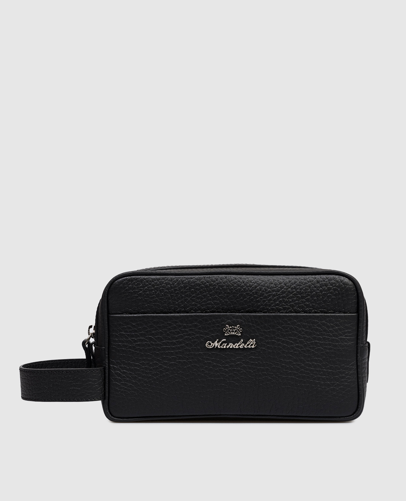 

Black leather toiletry bag with textured logo Enrico Mandelli