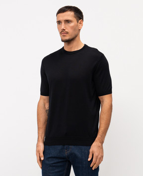 Stefano Ricci Black silk T-shirt with embroidered logo K616215G10F26101