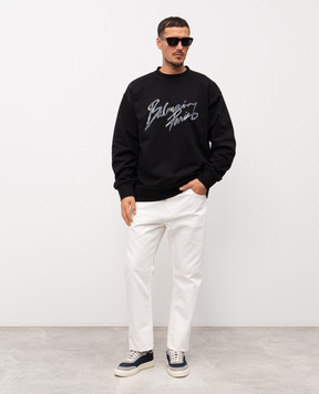 Balmain Black sweatshirt with logo print GH1JQ130BD41