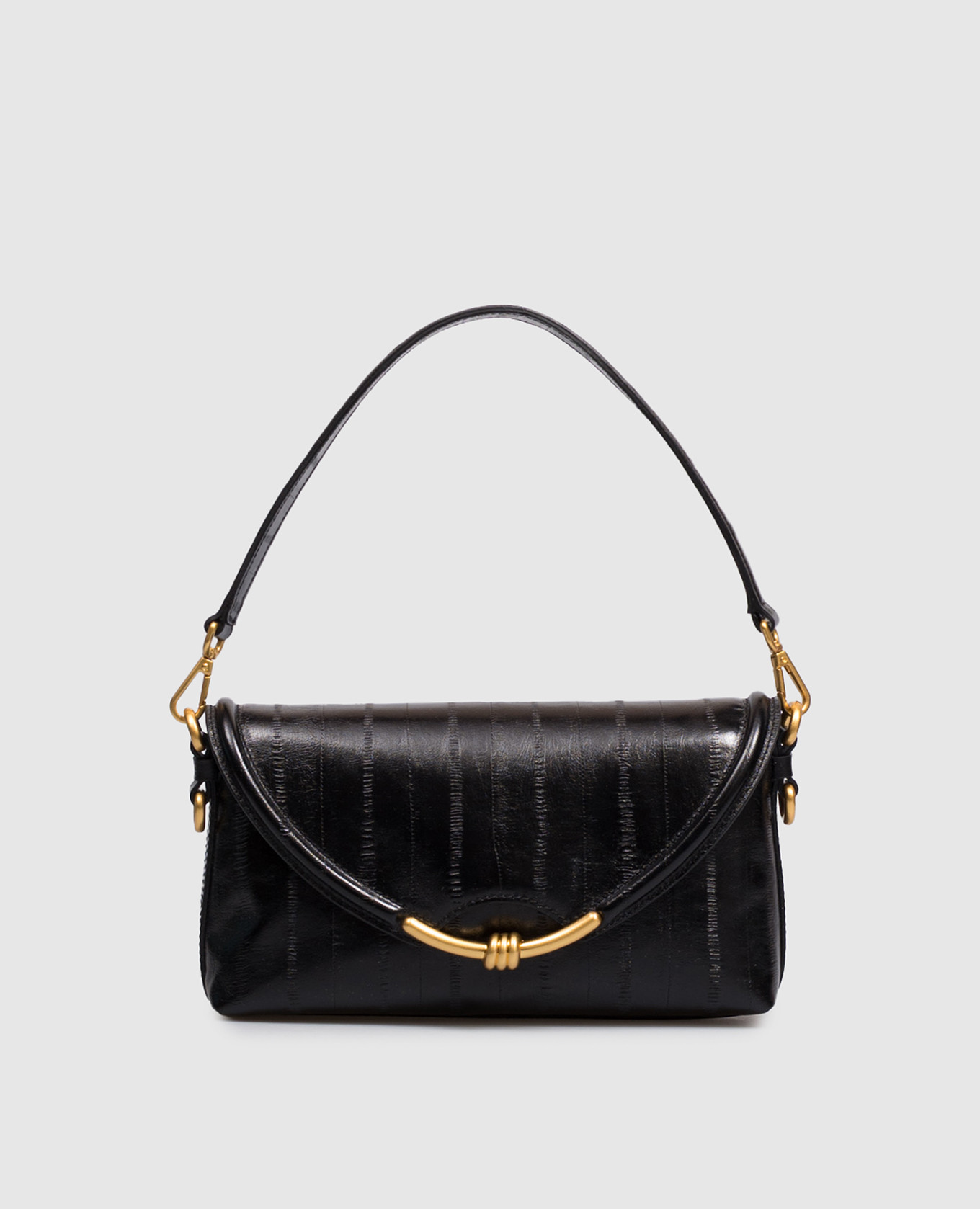 Bea black leather baguette bag