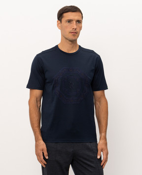 Stefano Ricci Blue T-shirt with embroidered monogram logo MNH6305490TE0001