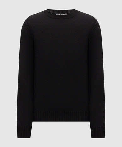 Black wool sweater with logo patch