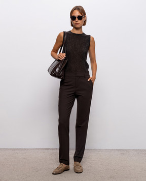 Brunello Cucinelli Brown wool pants with monil chain M0W07P8584