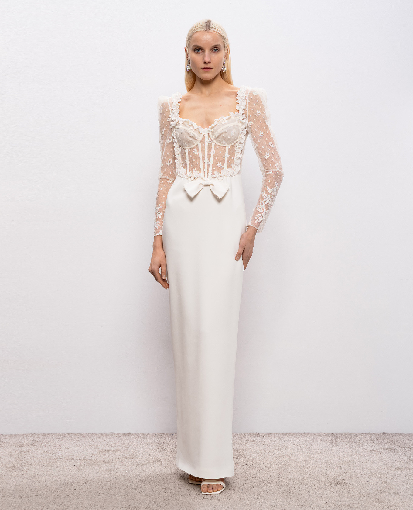 

White Cady Bustier Dress with Lace Corset Top Alessandra Rich