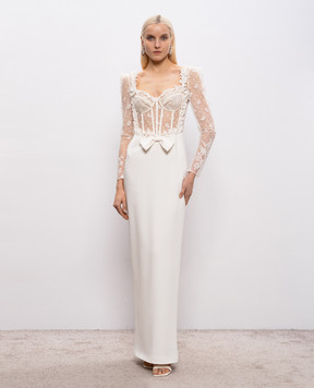 Alessandra Rich White Cady Bustier Dress with Lace Corset Top FABX4267F4692