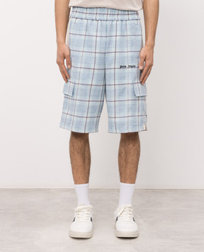 Palm Angels Blue checked cargo shorts PMCS014S26FAB001