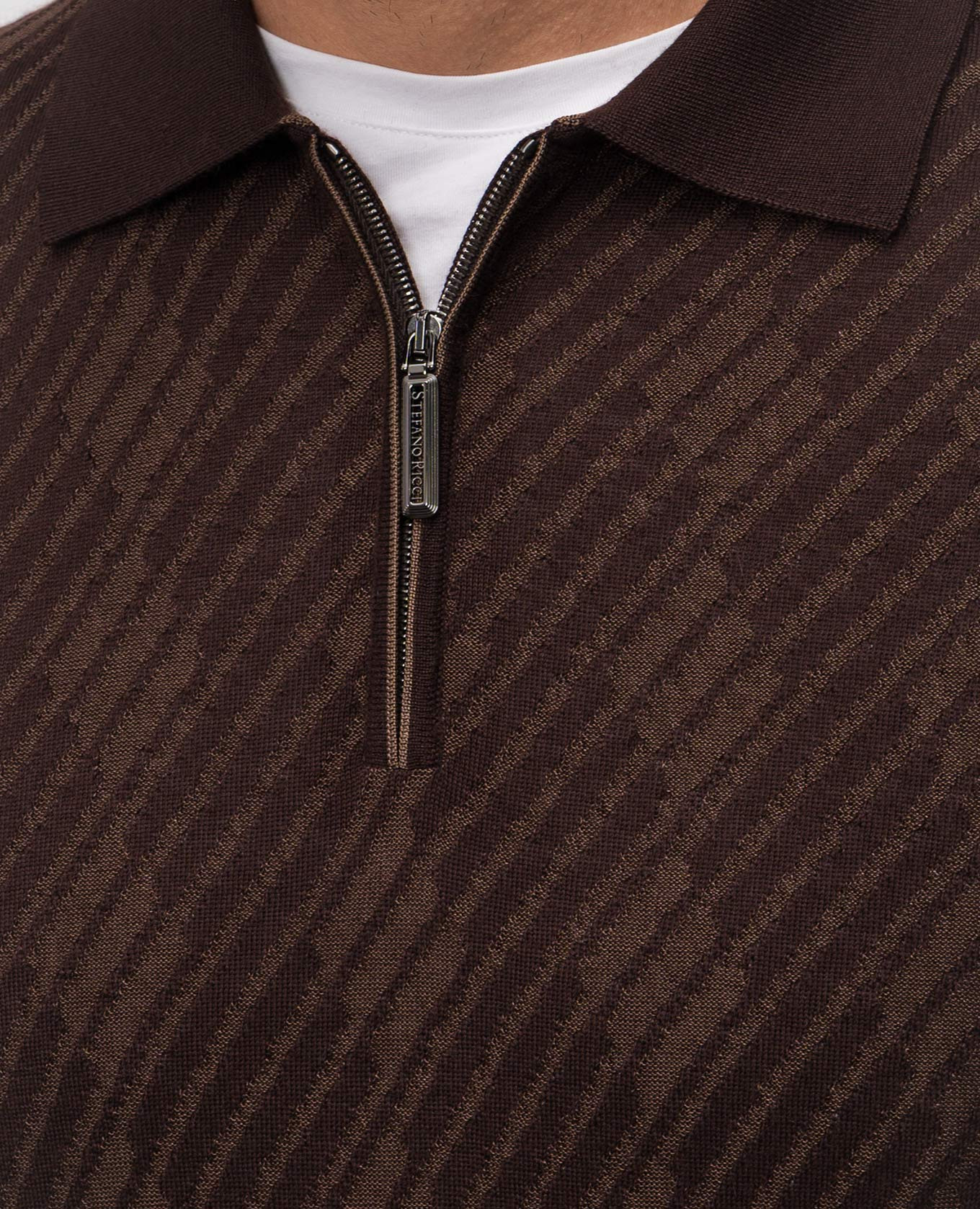 

Brown cashmere and silk patterned polo shirt Stefano Ricci