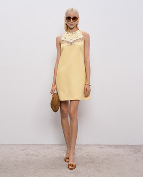 Valentino Yellow wool and silk mini dress with crystals 8B3VAHG51CF