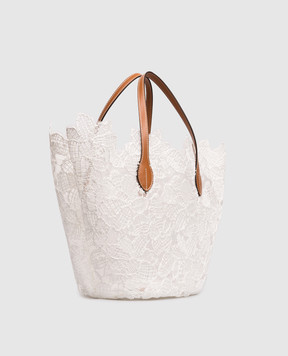 Ermanno Scervino Life White tote bag with floral pattern and raffia D484S500ZQP