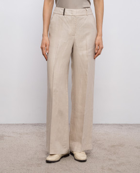 Peserico Beige linen pants with branded patch A0433502606