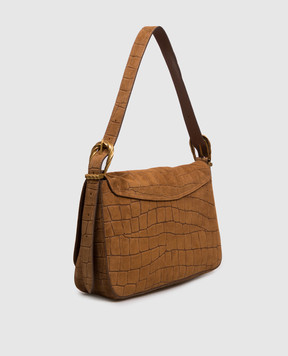 Twinset Liliane brown suede bag with crocodile embossed pattern 262TD8140