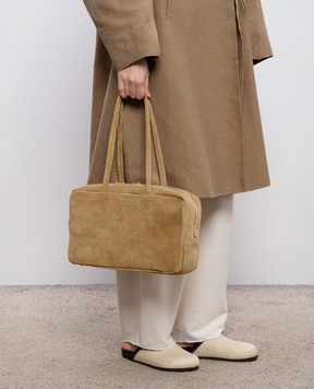Christian Villa Beige suede bowler bag with logo embossing 06406