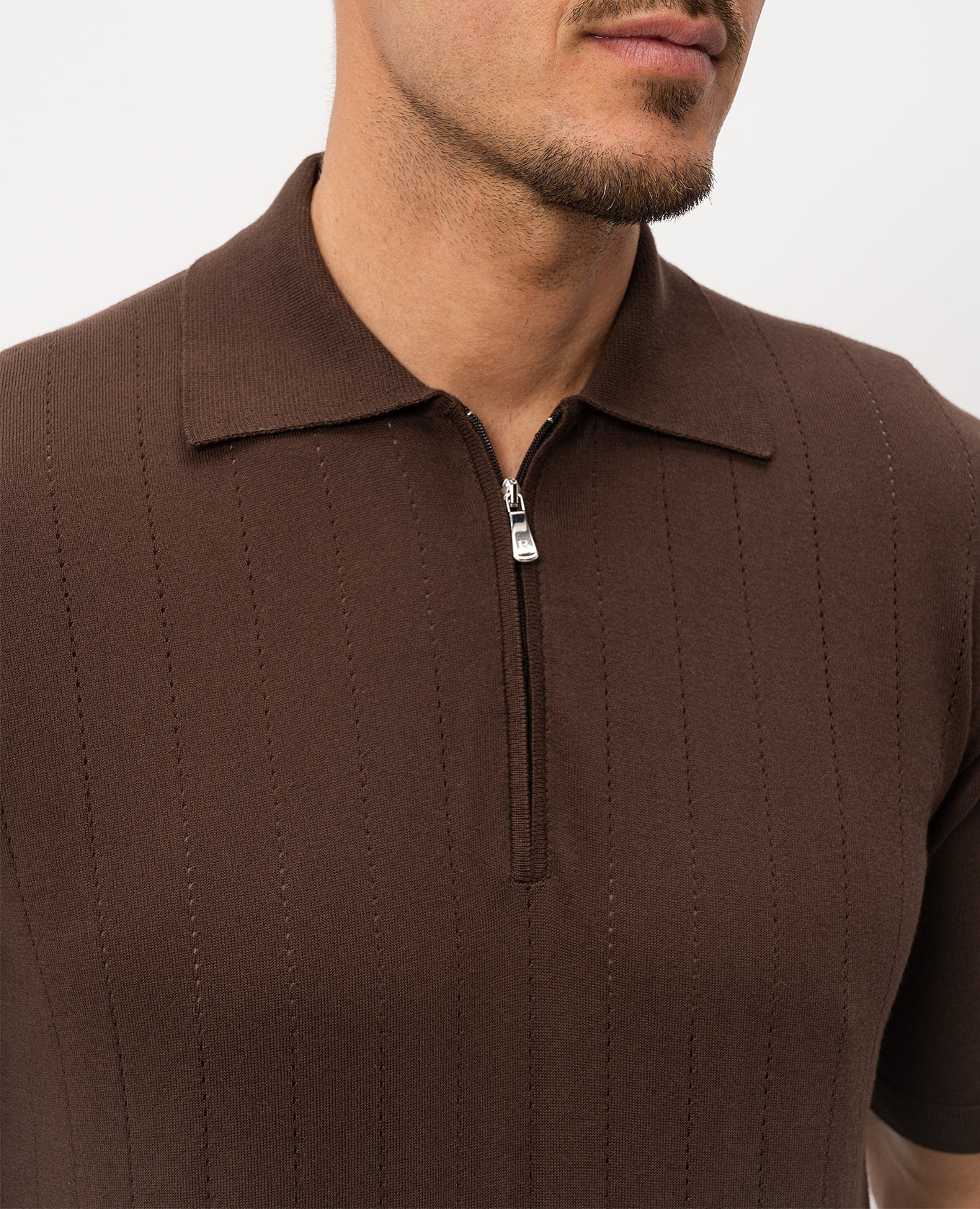 Brown polo shirt with perforated stripes Bilancioni 5