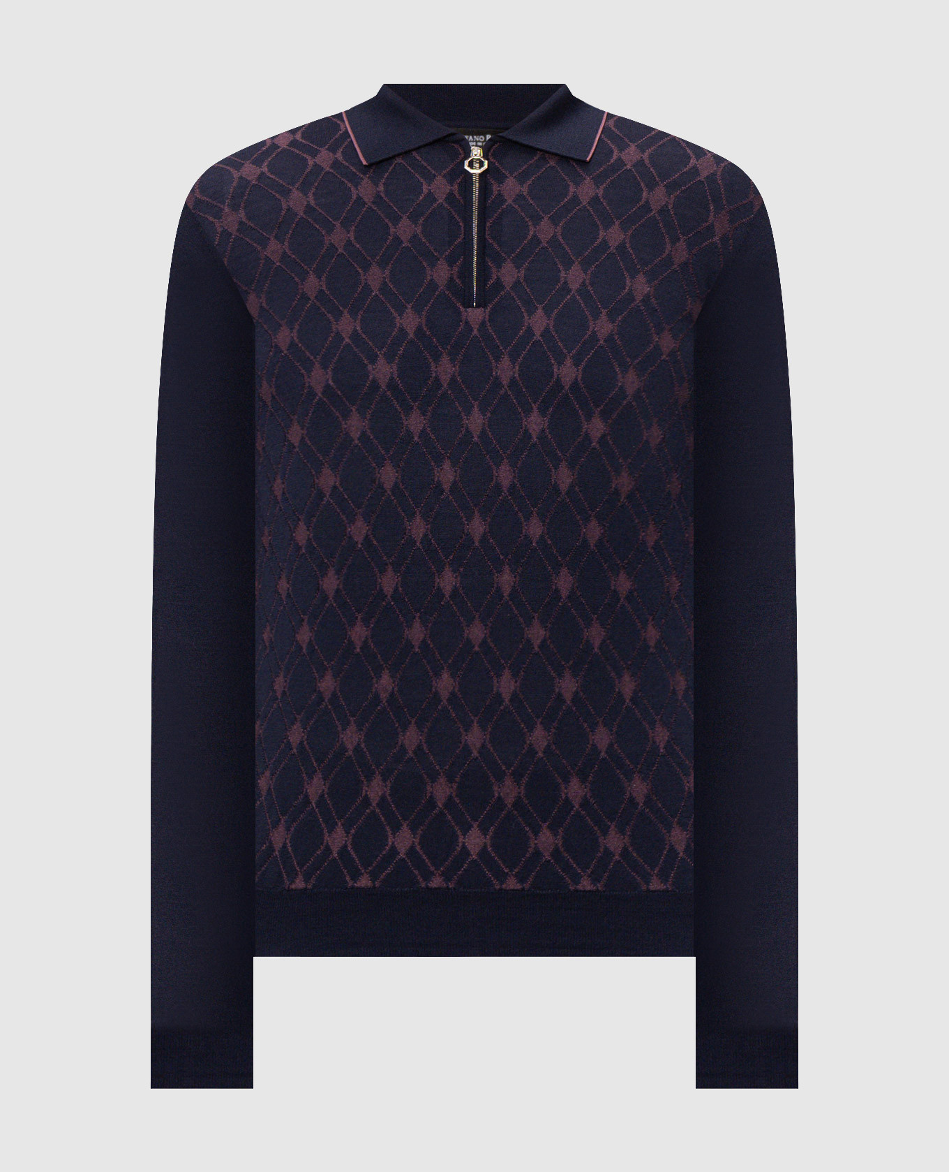 Blue wool, silk and cashmere polo shirt with a pattern