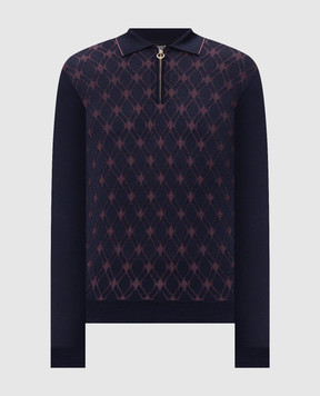 Stefano Ricci Blue wool, silk and cashmere polo shirt with a pattern KE08025P30E26476