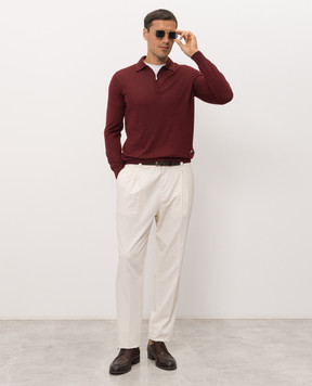 Bertolo Cashmere Burgundy wool and silk polo with zipper 90083700000658
