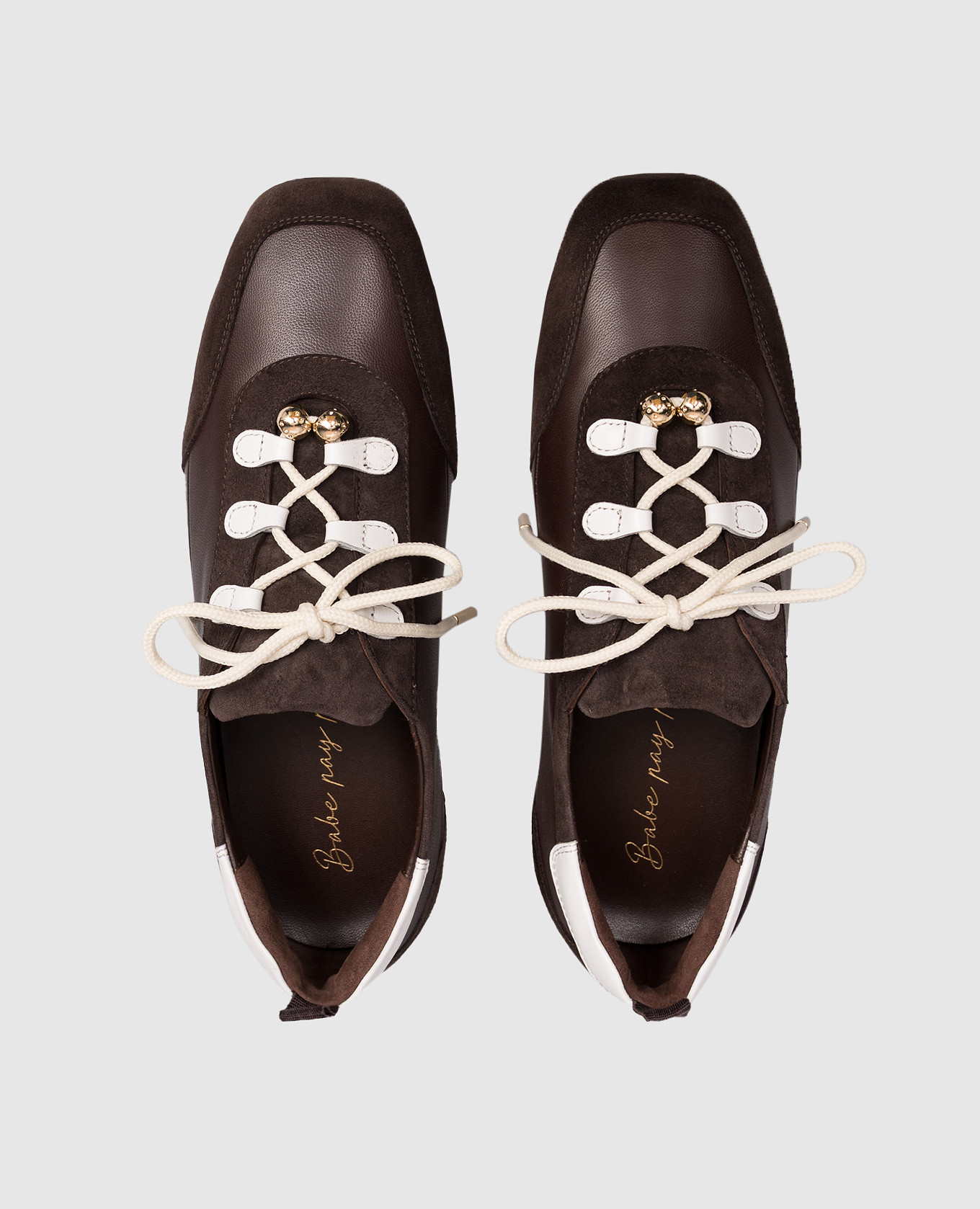 

Brown leather sneakers with beads Babe Pay Pls