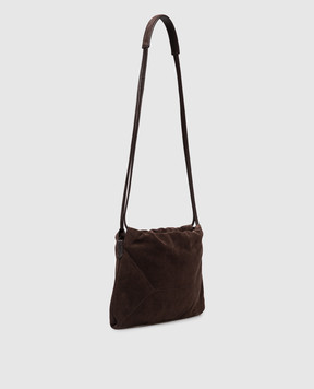 Brunello Cucinelli Brown suede Duo Pouch with logo embossing MBDLD2808P