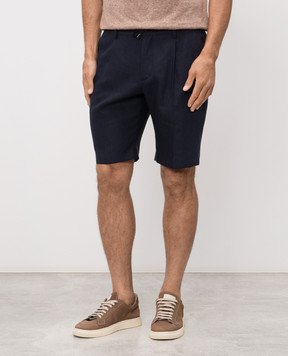 Stefano Ricci Blue linen and wool shorts with metal logo M1T6100300WL003L