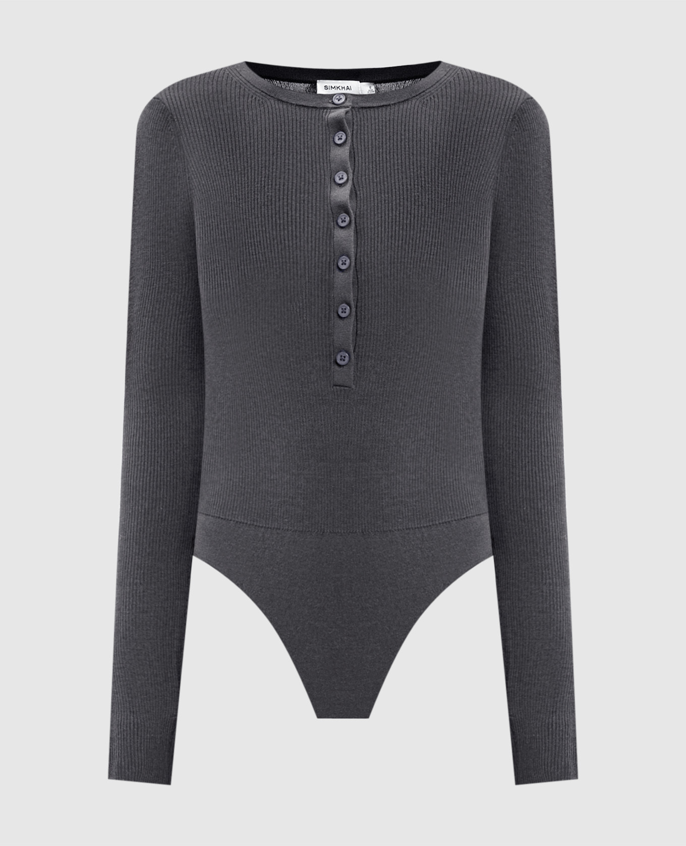 Susanne grey ribbed silk and cashmere bodysuit