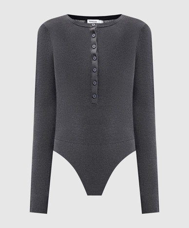 Susanne grey ribbed silk and cashmere bodysuit