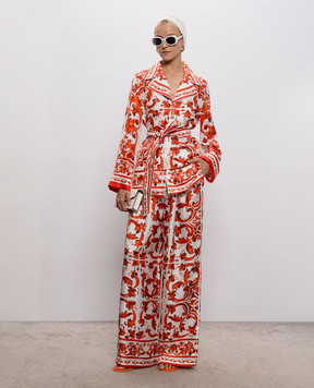 Dolce&Gabbana White silk pants with branded print FTDBNTGDDRE