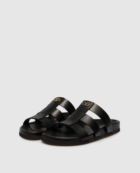 Valentino Black leather flip-flops with logo 8Y2S0M95BEK
