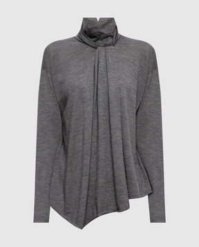 Brunello Cucinelli Gray cashmere and silk turtleneck with monil chain M13847504P