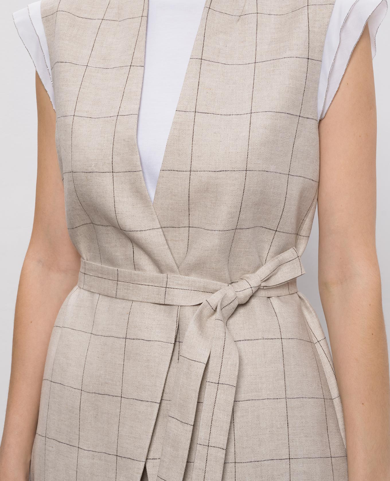 Gray linen check vest Peserico 5