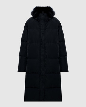 Yves Salomon Army Black down jacket with fox fur 27WFM01308DOTM