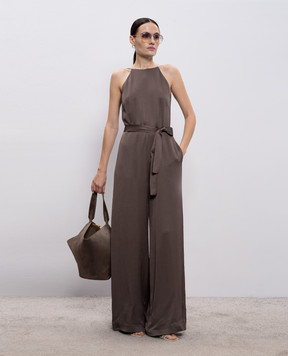 Peserico Brown jumpsuit with monil chain A02228A01943