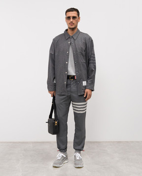 Thom Browne Grey wool joggers with branded stripes MTT030A06146