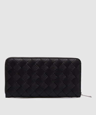 Portefeuille en cuir Intrecciato noir
