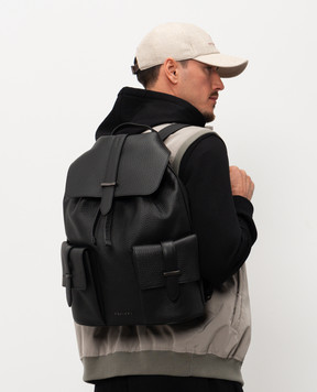 Orciani Jones black leather backpack with textured logo P00750SOF