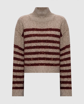Brunello Cucinelli Beige striped wool and cashmere sweater MGY563704P