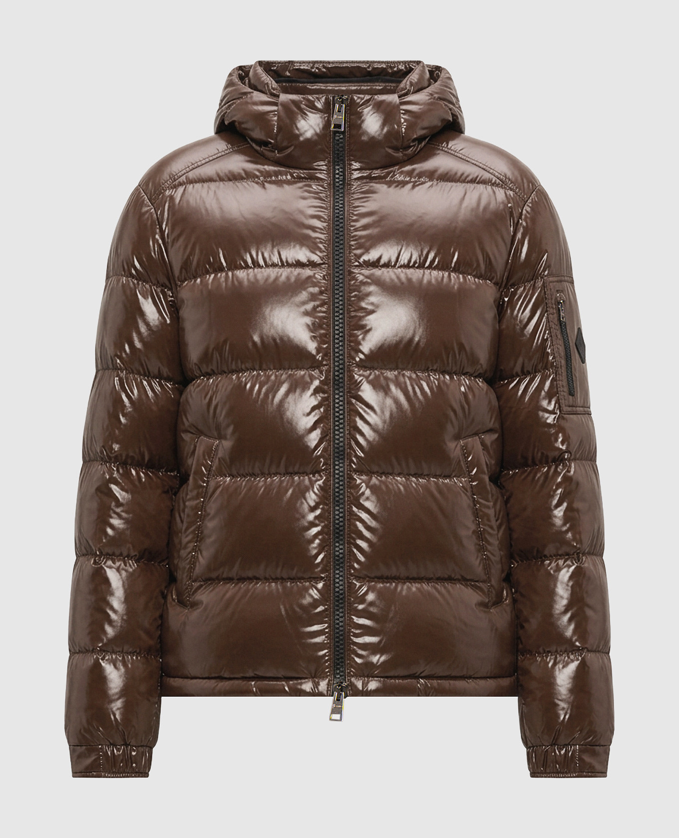 Brown down jacket with monogram patch