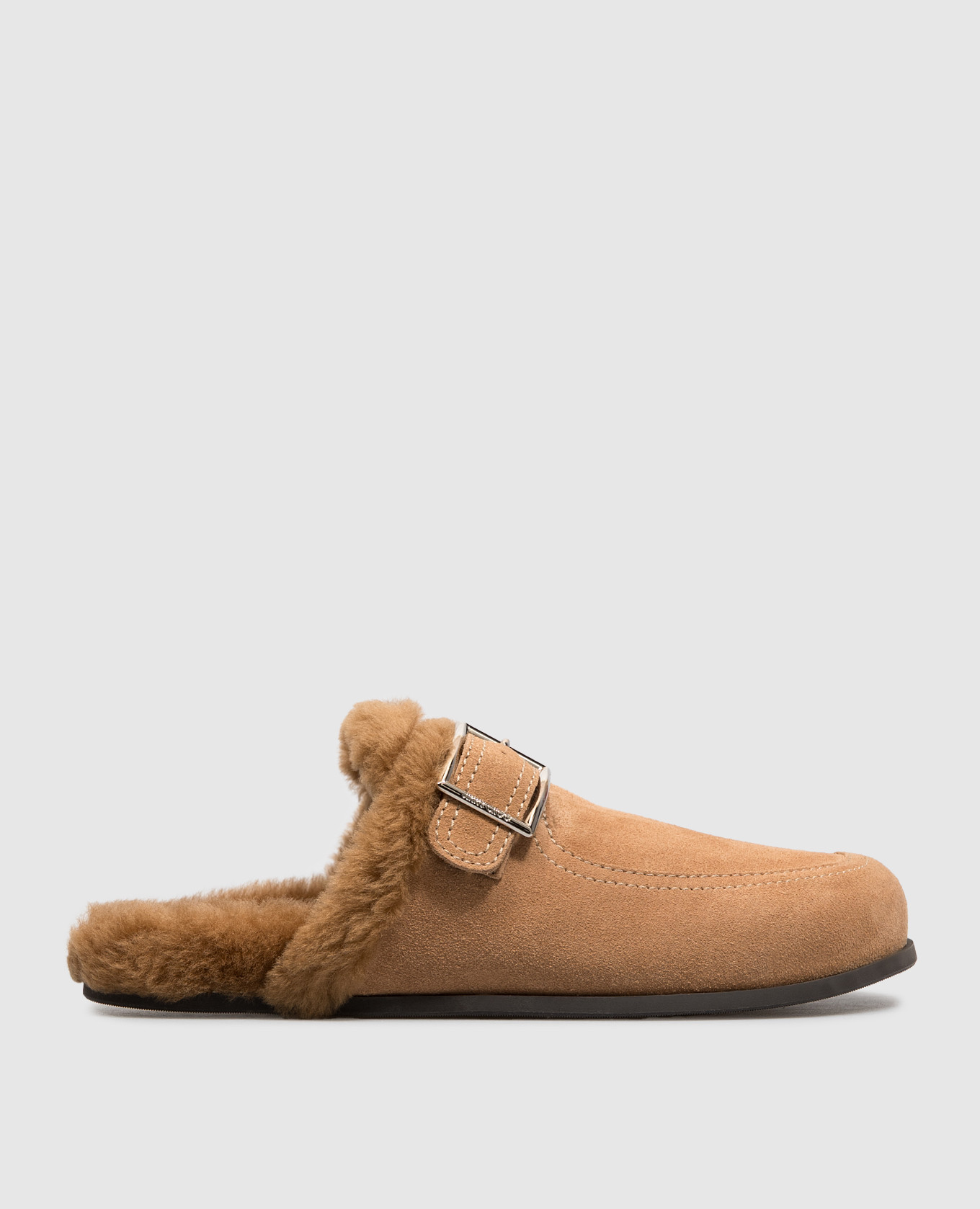 Brown suede mules with fur trim