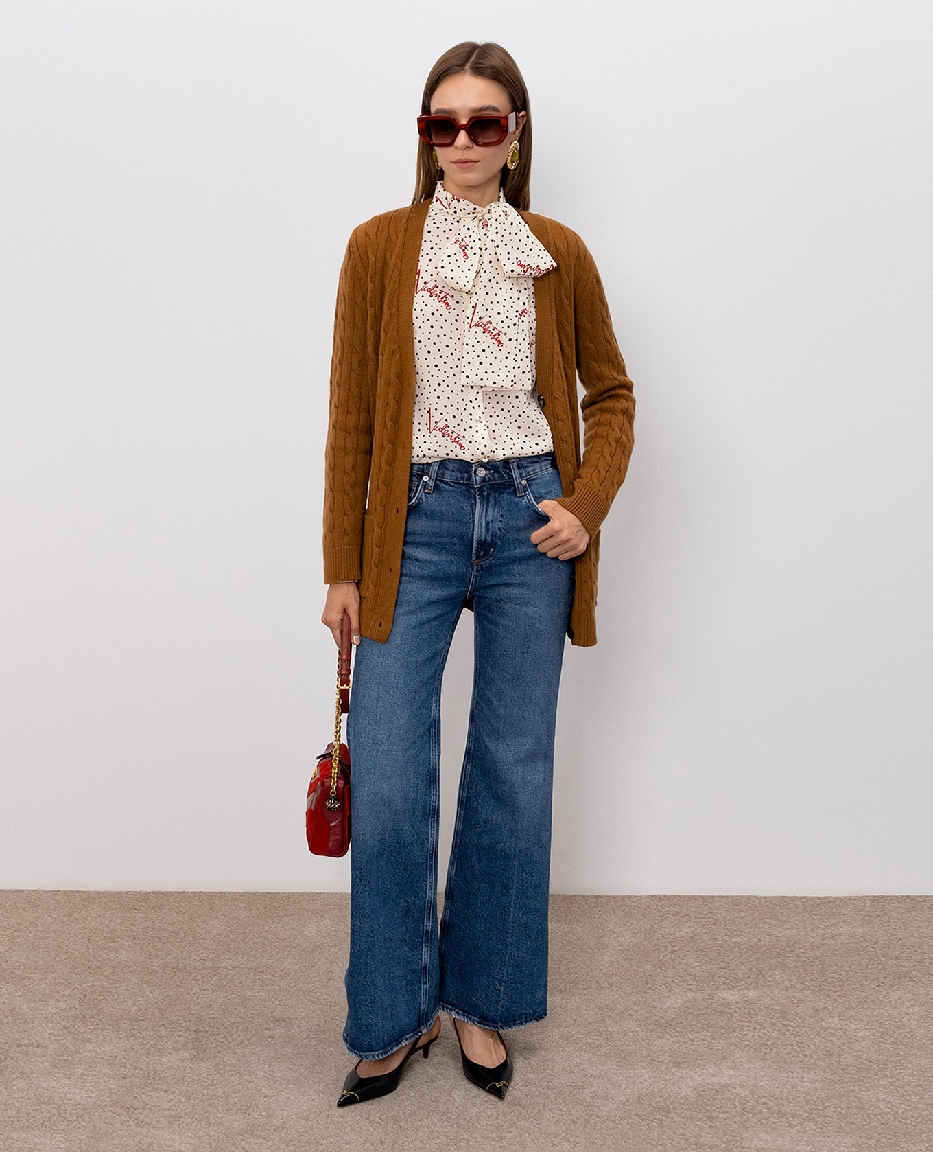 Brown cashmere cardigan with belt Valentino 2
