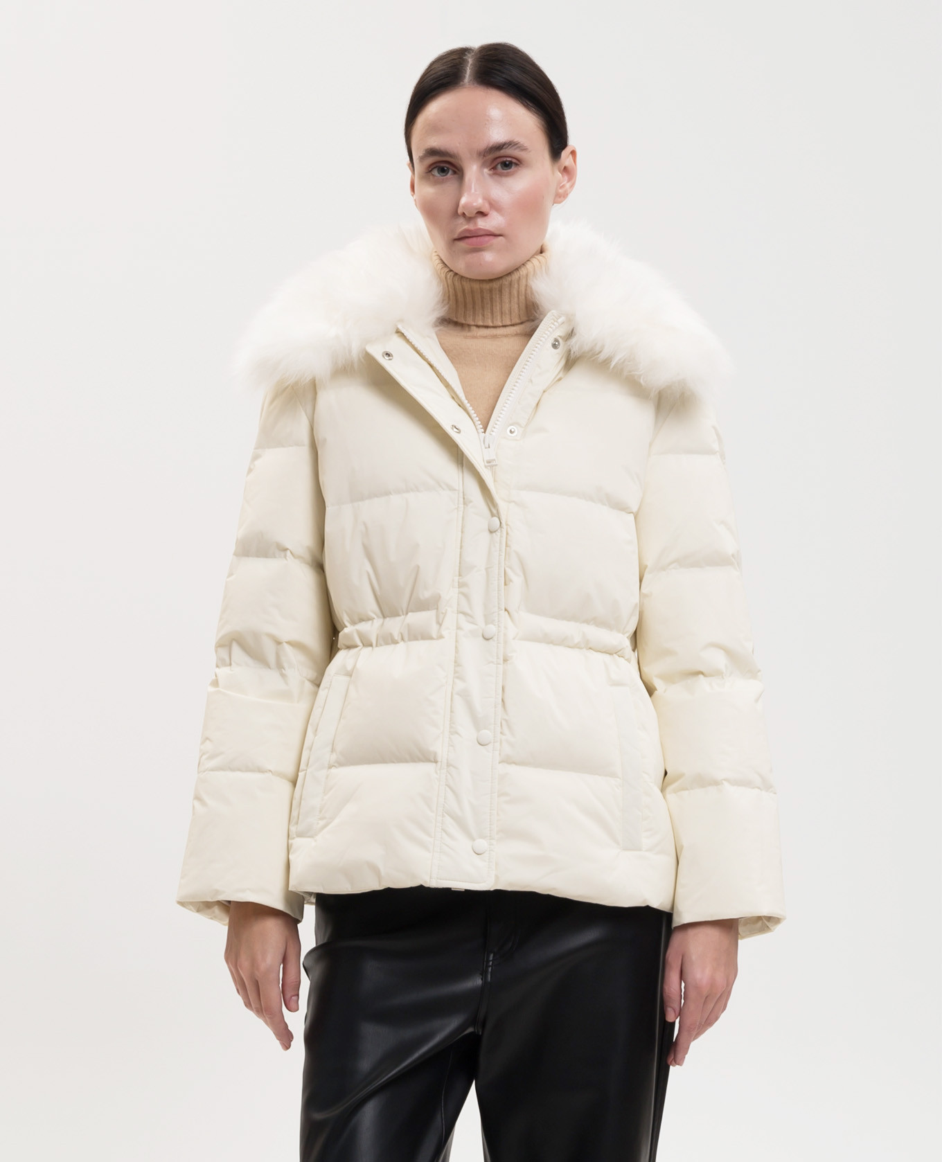 Ivory down jacket with fur Yves Salomon Army 3