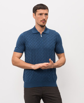Bertolo Cashmere Blue patterned silk polo shirt 902532002544