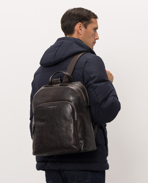 Orciani Brown leather backpack with textured logo P00756LGN